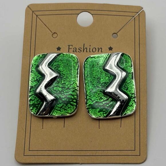 Green & Silver Lighting Earrings - Picture 2 of 5